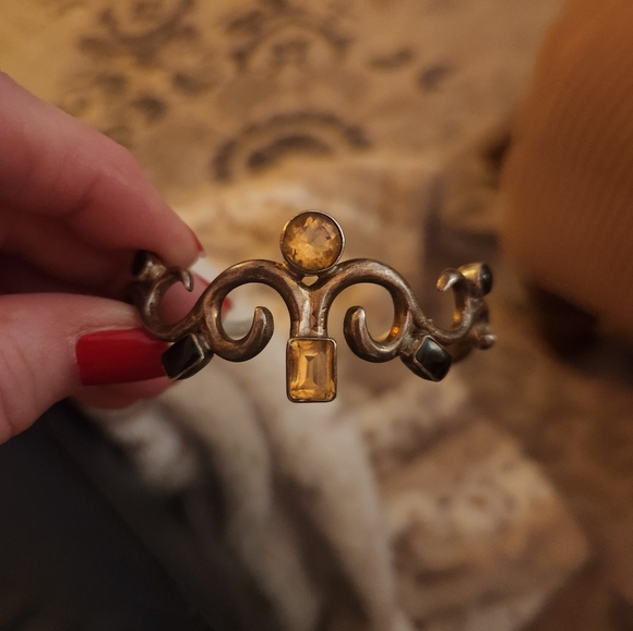 Heavy 925 Citrine Onyx inlay Vintage Artesian Braclet - Picture 3 of 10